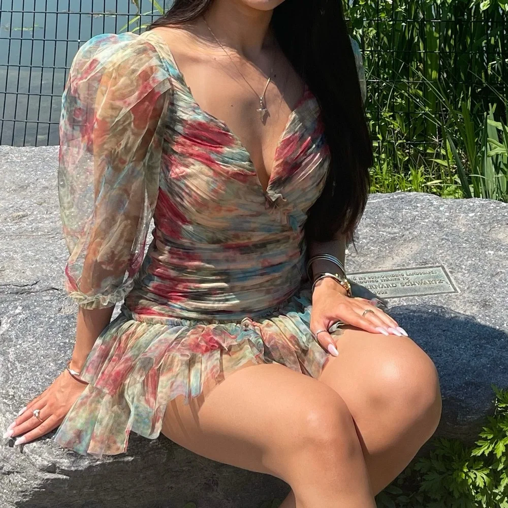 Colorful Sheer Ruffle Dress - Picture 3 of 4